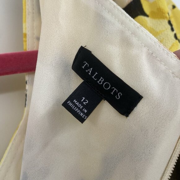 TALBOTS Yellow Floral Crepe Midi Dress Size 12 Pippy Poppies Missing Belt - Picture 8 of 12